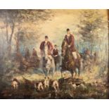 RABOUS OIL ON BOARD Fox hunting scene Signed 19 1/2" x 23 12" (49.5 x 60cm)