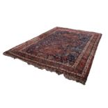 SHIRAZ PERSIAN CARPET with triple pole medallions, hexagonal with end arrow pattern ends, all-over
