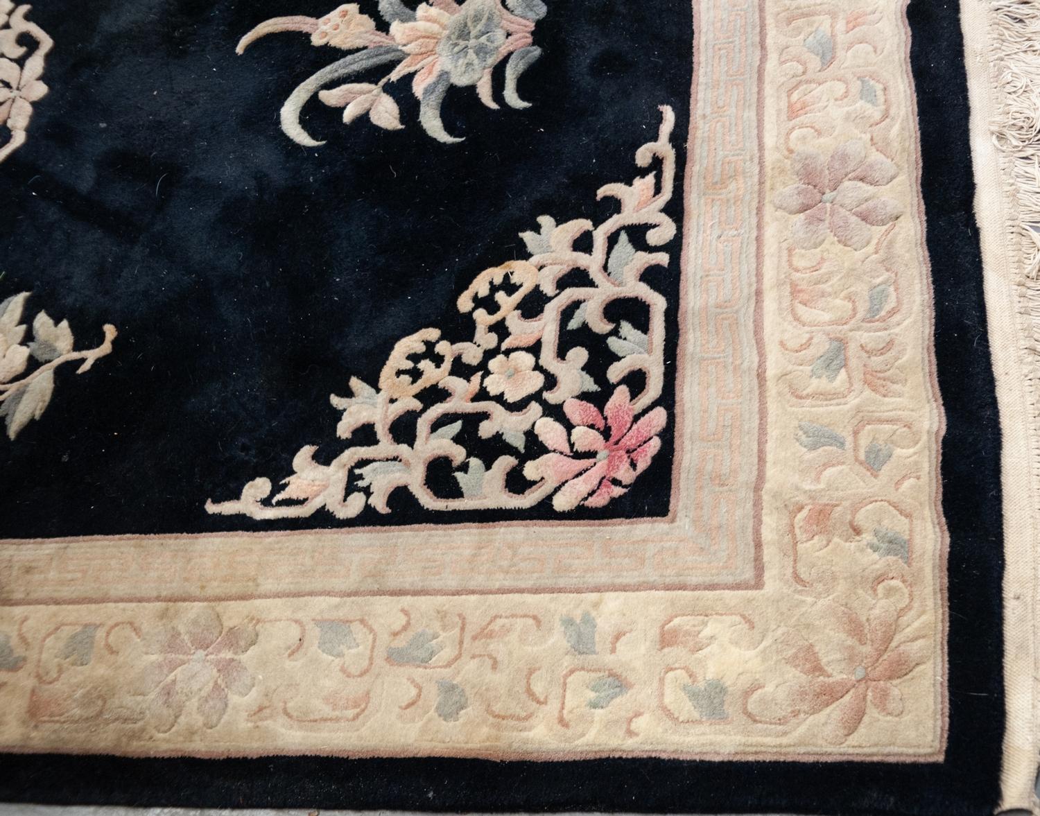 HEAVY QUALITY WASHED CHINESE EMBOSSED CARPET with circular centre floral medallion and spandrels - Image 2 of 3