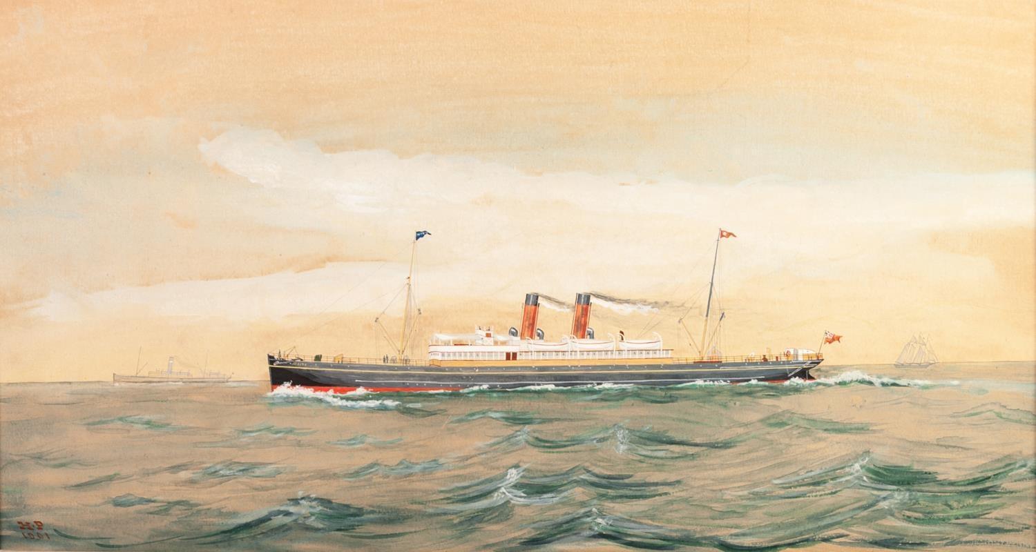 H.P. (NINETEENTH/ TWENTIETH CENTURY) GOUACHE DRAWING, HEIGHTENED IN WHITE ?MAGIC? steam ship