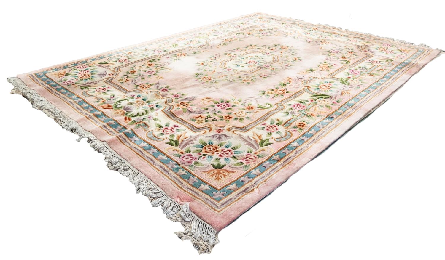 BORDERED CHINESE CARPET OF AUBUSSON DESIGN, pale pink field 12'4" x 9'2" (375.8 x 279.1cm)