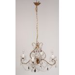 A 20th CENTURY GILT METAL CUT GLASS FOUT BRANCH CEILING ELECTROLIER