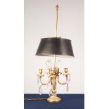 AN EARLY 20th CENTURY FRENCH BRONZE DORE FOUR BRANCH CANDELABRUM AND ELECTRIC BOUILOTTE (gaming