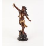 TWENTIETH CENTURY BRONZE AND GILT BRONZE FIGURE OF CUPID, modelled holding a torch, with right leg