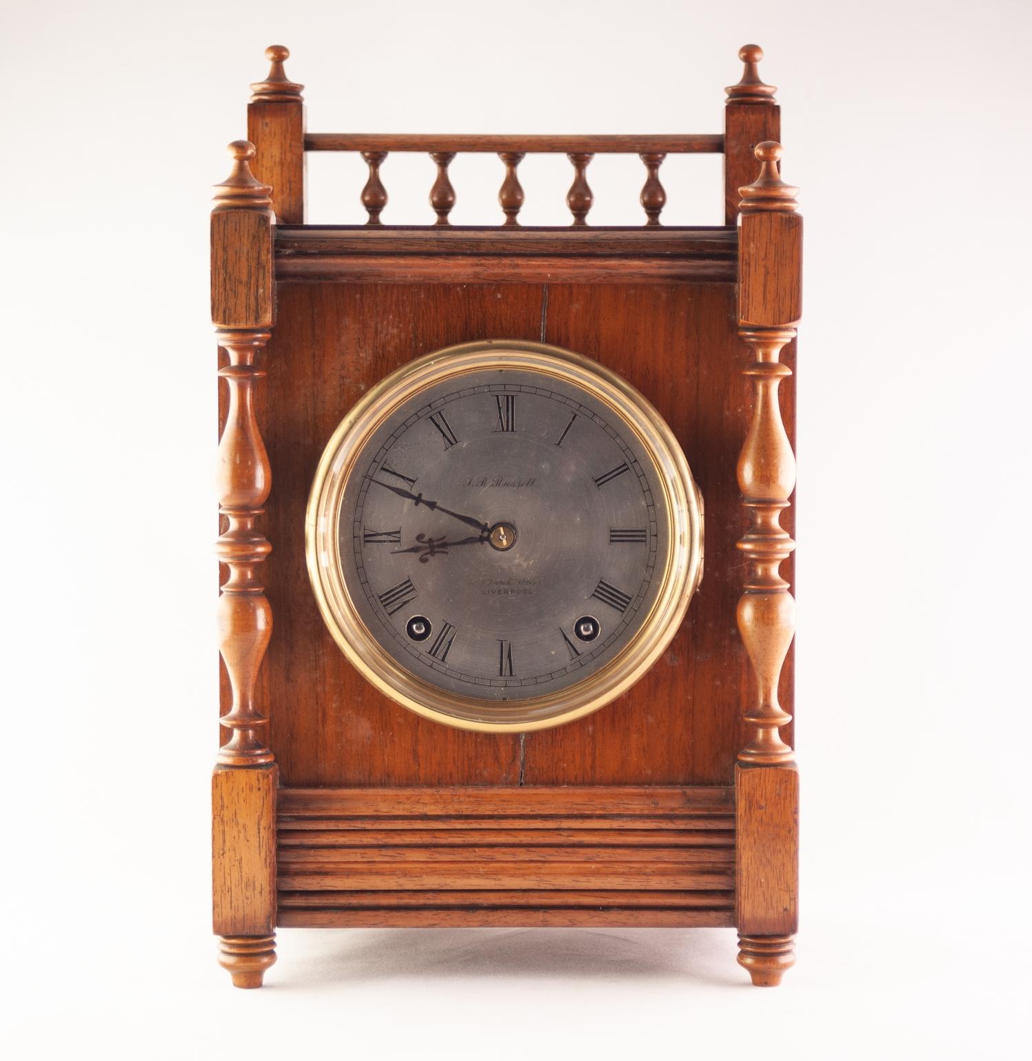 J.R.RUSSELL, 18 CHURCH STREET, LIVERPOOL EARLY TWENTIETH CENTURY WALNUT CASED MANTLE CLOCK, the 4 ¼? - Image 2 of 3