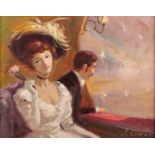 J. COLLAD(?), (TWENTIETH CENTURY) OIL ON CANVAS Well dressed lady and gentleman in a box at the