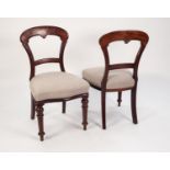 SET OF FOUR VICTORIAN MAHOGANY BALLOON BACK DINING CHAIRS, each with moulded, waisted back above a