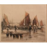 HENRY G. WALKER ARTIST SIGNED ORIGINAL LIMITED EDITIN COLOURED ETCHING 'The Fish Quay, Brixham'