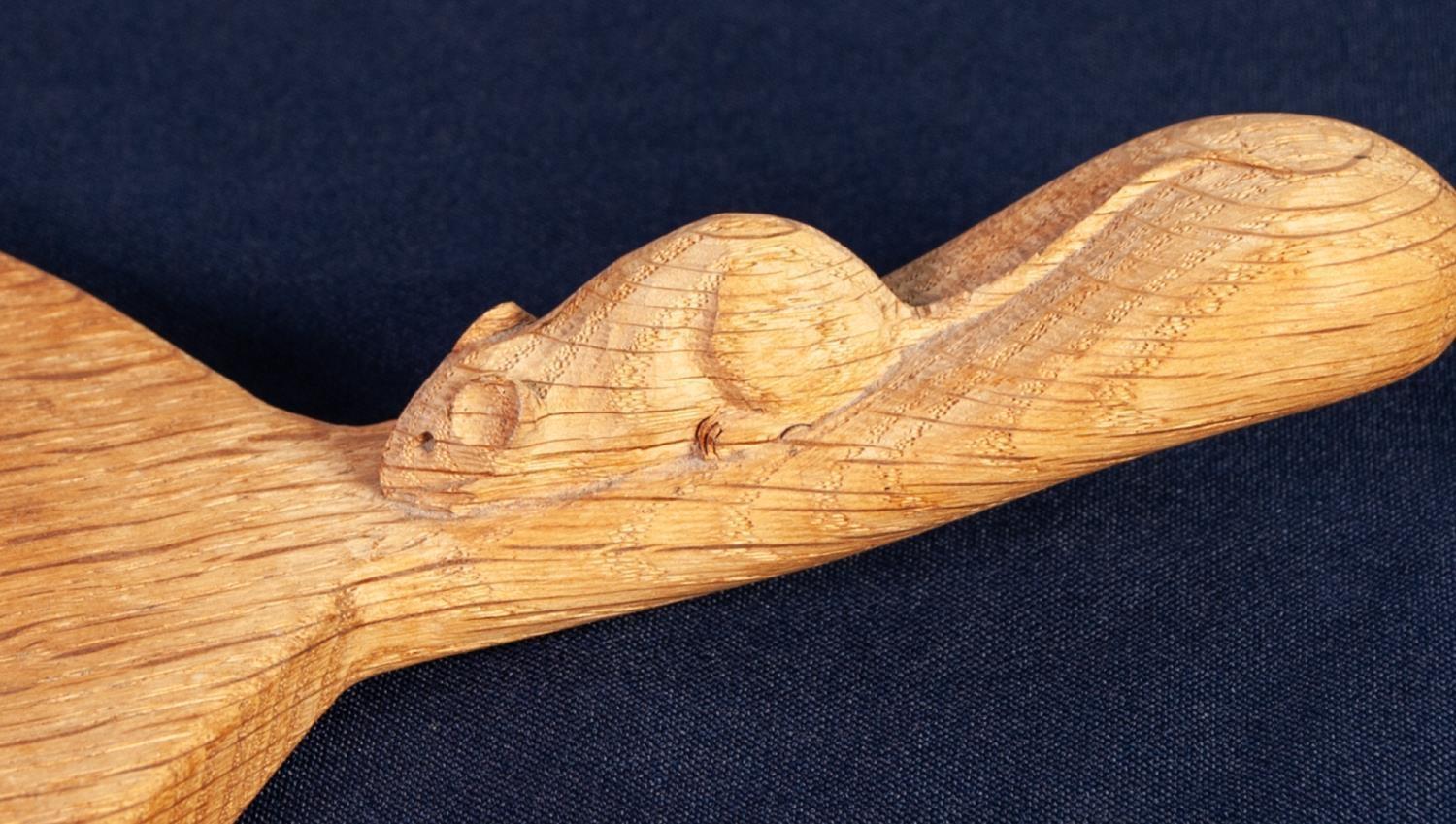 ROBERT ?MOUSEMAN? THOMPSON CARVED OAK CHEESEBOARD, of oval form with mouse carved to the raised - Image 2 of 2