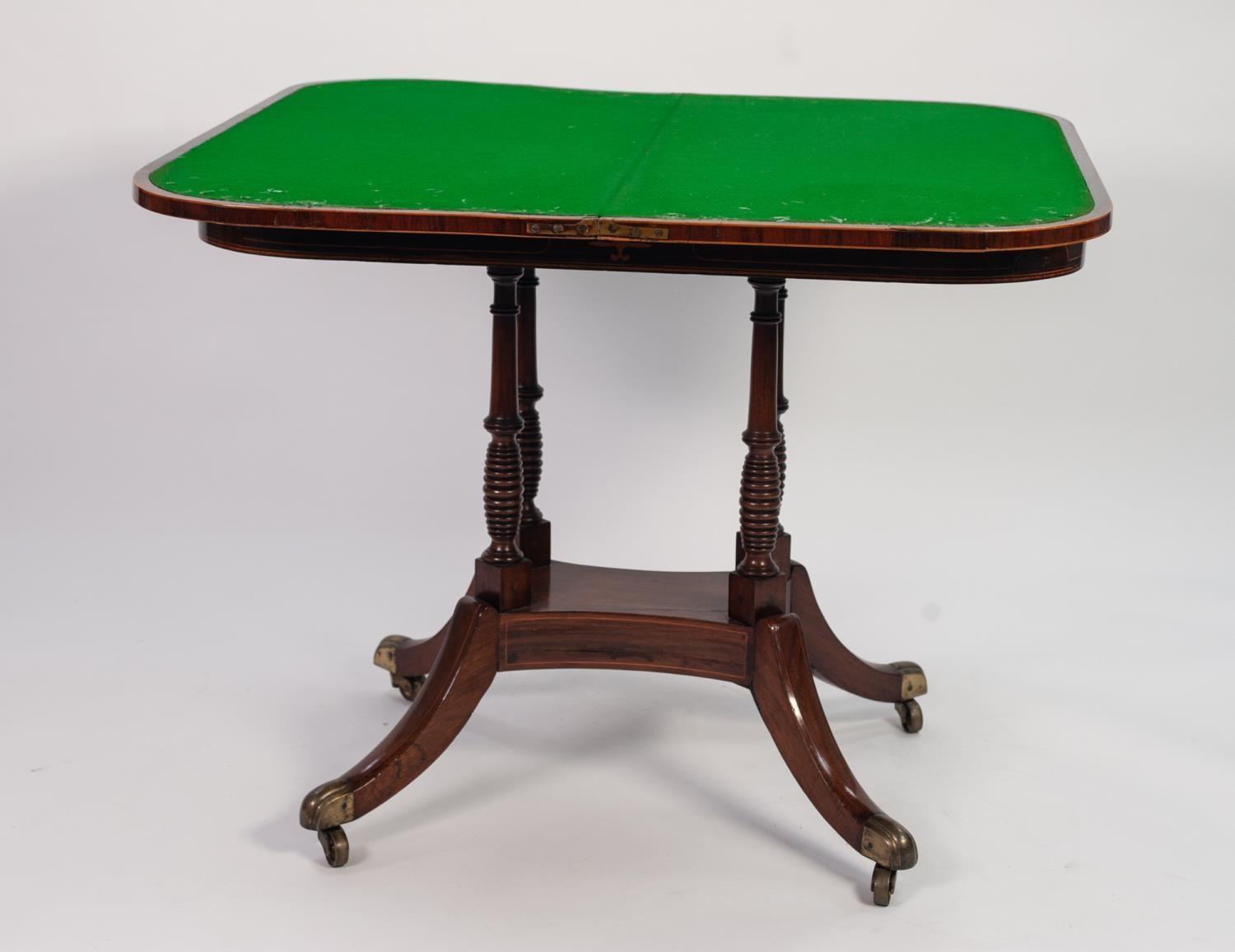 REGENCY COROMANDEL CROSSBANDED AND LINE INLAID ROSEWOOD PEDESTAL CARD TABLE, the ?D? shaped swivel - Image 2 of 2