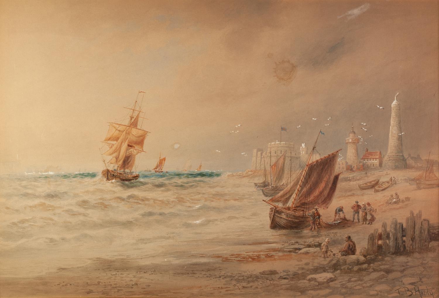 FOLLOWER OF THOMAS BUSH HARDY WATERCOLOUR DRAWING 'Hurst Castle, I.O.Wight' Bearing signature