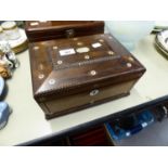 REGENCY ROSEWOOD SARCOPHAGUS SHAPED WORK BOX, WITH MOTHER O'PEARL INLAY