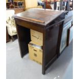 A MAHOGANY SCHOOL TEACHERS DESK/LECTERN, WITH SLOPING LIFT-UP TOP