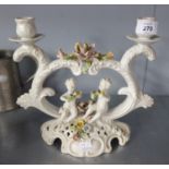 BASSANO ITALIAN MAIOLICA ROCOCO CANDELABRUM WITH TWO CHERUBS IN FREE RELIEF