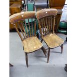 A PAIR OF VICTORIAN BEECH KITCHEN/ LARDER CHAIRS