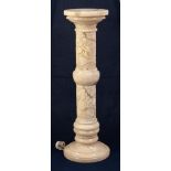 MODERN CARVED RECONSTITUTED ALABASTER COLUMN/ FLOOR LAMP, in two parts, each chip carved with
