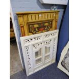 A LARGE PIER MIRROR FRAME (NO GLASS) WITH FLORAL URN FRIEZE AND A WHITE PAINTED MIRROR WITH HINGED