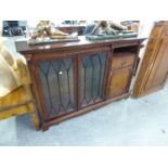 GEORGIAN STYLE MAHOGANY DWARF BOOKCASE, WITH TWO ASTRAGAL GLAZED DOORS, END CUPBOARD AND DRAWER,