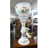 MODERN PORCELAIN JARDINIERE ON MATCHING BASE WITH WHITE GROUND, DECORATIVE FLORAL DESIGN