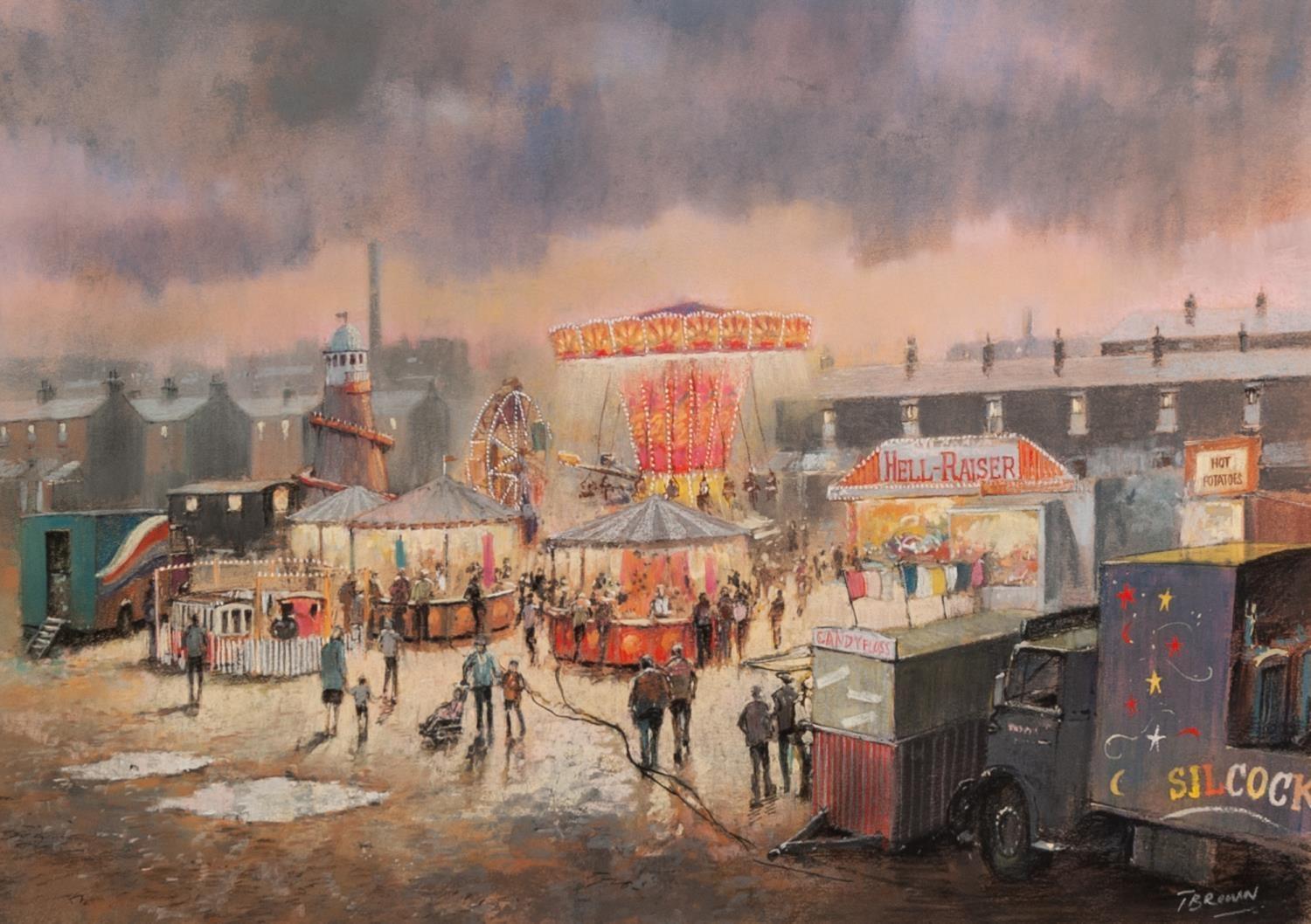 TOM BROWN (1933 - 2017) PASTEL 'Silcock's Fun Fair' Signed lower right 14 1/2" x 20 1/2" (37 x 52cm)