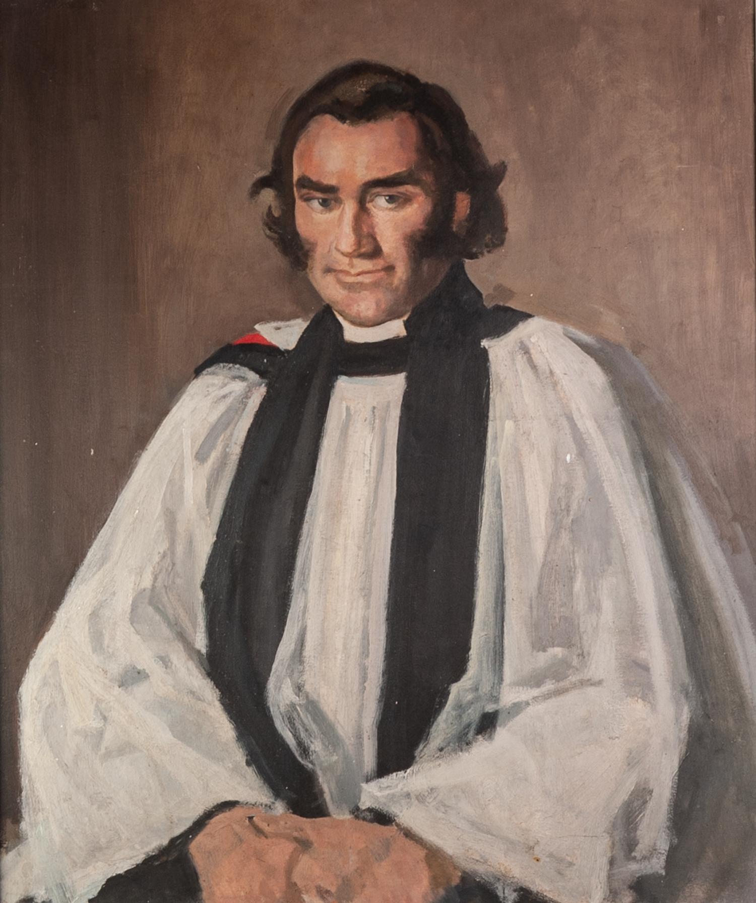 HARRY RUTHERFORD (1903 - 1985) OIL PAINTING ON BOARD Portrait of Rev. John Elford when curate of