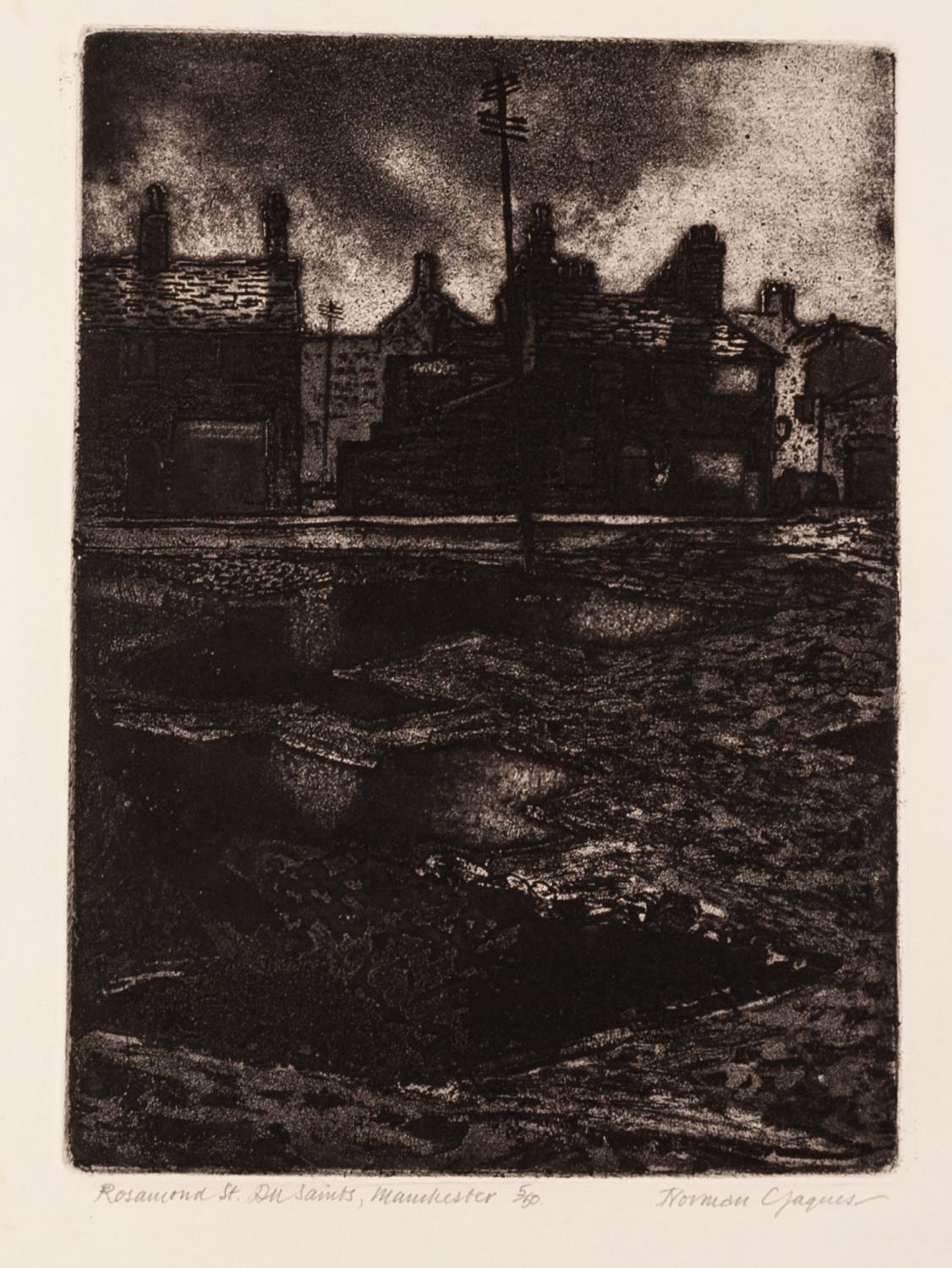 NORMAN C. JAQUES (1926-2014) ARTIST SIGNED LIMITED EDITION BLACK AND WHITE ETCHING ?Rosamond St. All