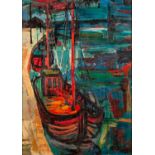 RICHARD WEISBROD (1906-1991) OIL ON BOARD ?Fishing Boats at Etaples? Signed, titled verso 24 ½? x 17