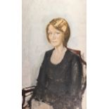 HARRY RUTHERFORD (1903 - 1985) OIL PAINTING ON BOARD Half-length portrait of a lady, seated 30" x