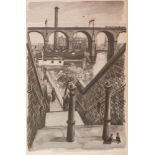 ALBIN TROWSKI (1919-2012) ARTIST SIGNED LIMITED EDITION BLACK AND WHITE PRINT Stockport Steps with