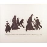 L.S. LOWRY (1887 - 1976) PRINT REPRODUCTION OF A CHARCOAL DRAWING 'On a Promenade' Numbered in