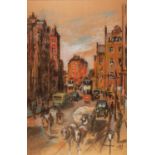 A. YOUNG (TWENTIETH/ TWENTY FIRST CENTURY) PASTEL ON BUFF PAPER Manchester Street Scene (1921)