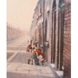 MARC GRIMSHAW ARTIST SIGNED LIMITED EDITION COLOUR PRINT Terraced street scene with women cleaning