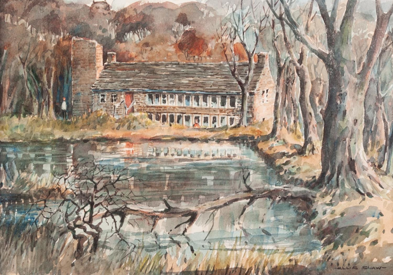 ELLIS SHAW (TWENTIETH CENTURY) WATERCOLOUR Mill with mill pond in the fore ground Signed 8? x - Image 2 of 2