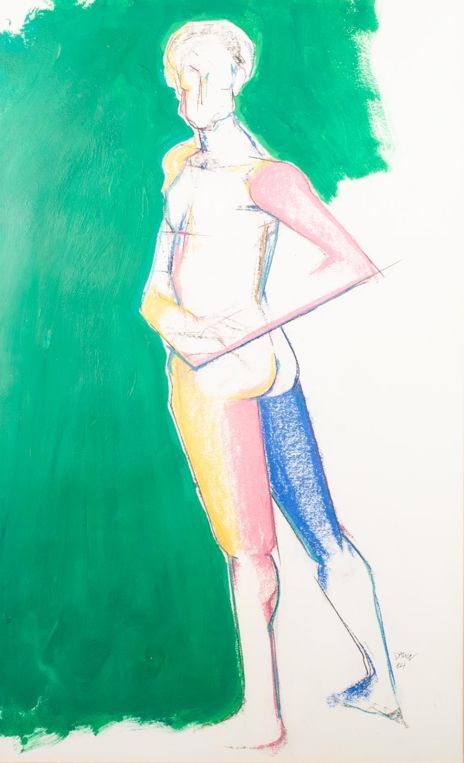 DAWN ROWLAND (20th/21st CENTURY) MIXED MEDIA ON PAPER Standing nude figure Signed and dated (19)84