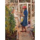 ENID WILLIAMS (TWENTIETH/ TWENTY FIRST CENTURY) OIL ON BOARD ?In the Green House? Signed, titled