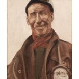 ROGER HAMPSON (19125 - 1996) OIL PAINTING ON BOARD 'Smiling Miner' Signed lower right, titled and