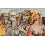 ALBERT du MESNILDOT (1922-1990) PEN AND WASH Four figures, quarter length Signed 5 ¾? x 9? (14.7cm x