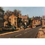 JOHN McCOMBS (1943) OIL PAINTING ON BOARD 'King Street, Delph' Signed and dated (19)'81 lower