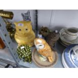 POOLE POTTERY MODEL OF AN OWL, BESWICK MODEL OF AN OWL (A.F.) TWO OTHER CERAMIC MODELS AND A RESIN