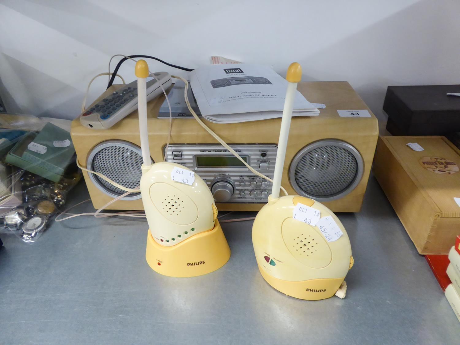 A DUAL DIGITAL RADIO AND CD PLAYER AND A PAIR OF INTERCOM BABY MONITORS