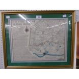 A REPRODUCTION OF AN 1848 MAP OF HEATON MERSEY, FRAMED