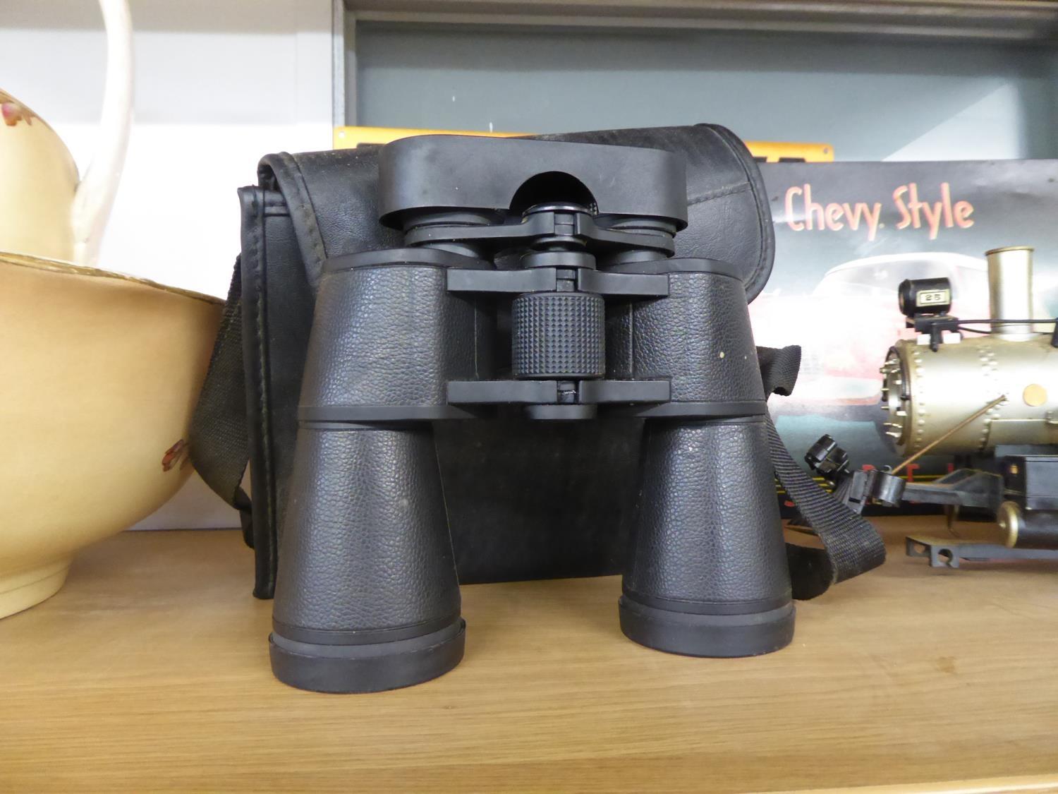 A PAIR OF HELIOS 10 x 50 'LONG EYE RELIEF' BINOCULARS, IN CASE