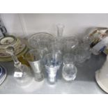 QUANTITY OF GLASSWARES, CUT GLASS VASES, DRINKING GLASSES ETC.....