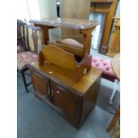 ROSSMORE MAHOGANY PERIODICAL RACK, WITH OBLONG COFFEE TABLE TOP AND A SMALL CUPBOARD WITH TWO DOORS