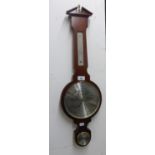 SHORT AND MASON, ENGLAND, MODERN GEORGIAN STYLE BANJO BAROMETER, IN BROKEN ARCH TOP MAHOGANY CASE,