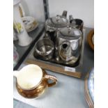 WEDGWOOD 'FALLOW DEER' JUG AND SWAN BRAND STAINLESS STEEL TEA AND COFFEE SERVICE WITH TRAY