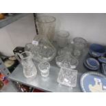 CUT GLASS BASKET PATTERN BOWL AND BADGE AND NINE OTHER PIECES