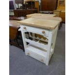 AN 'ADSHEAD' CABINET MADE WHITE FINISH, KITCHEN WORK TABLE, WITH HARDWOOD TOP DRAWER, RACK AND BASAL