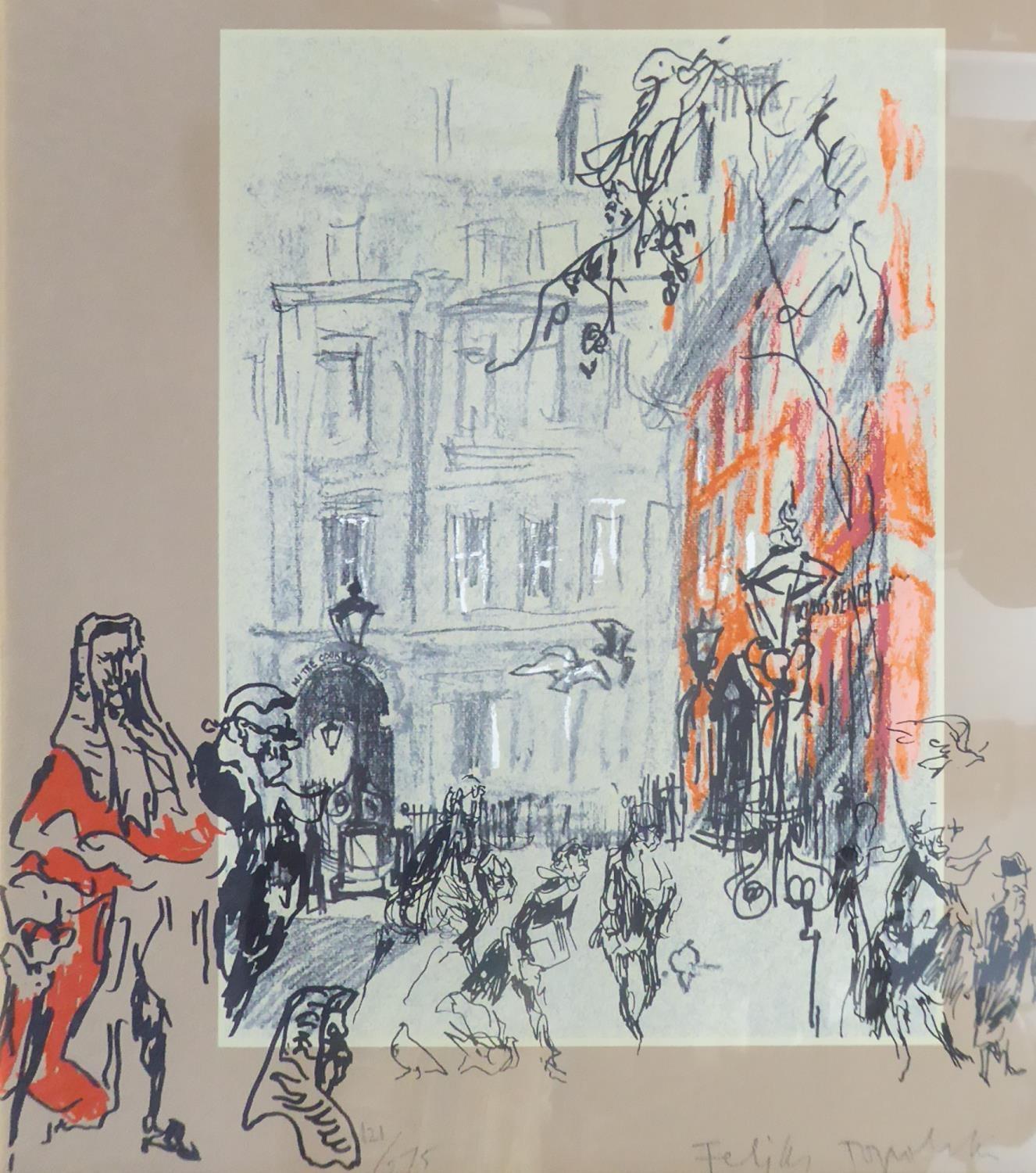 FELIKS TOPOLSKI (1907-1989) ARTIST SIGNED LIMITED EDITION COLOUR PRINT 'Mitre Court Buildings', (