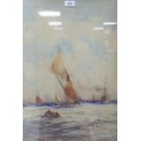 EDWARD AUBREY HUNT (1855-1922) WATERCOLOUR DRAWING sailing craft on choppy water signed 20 1/2" x